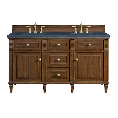 James Martin Vanities 60'' Double Vanity, Mid-Century Walnut w/ 3 CM Charcoal Soapstone Quartz Top 424-V60D-WLT-3CSP